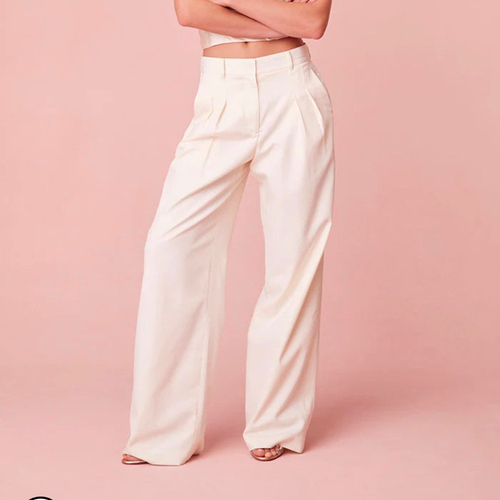 LoveShackFancy NWT Adams Wide Leg Tailored Pant in Antique White